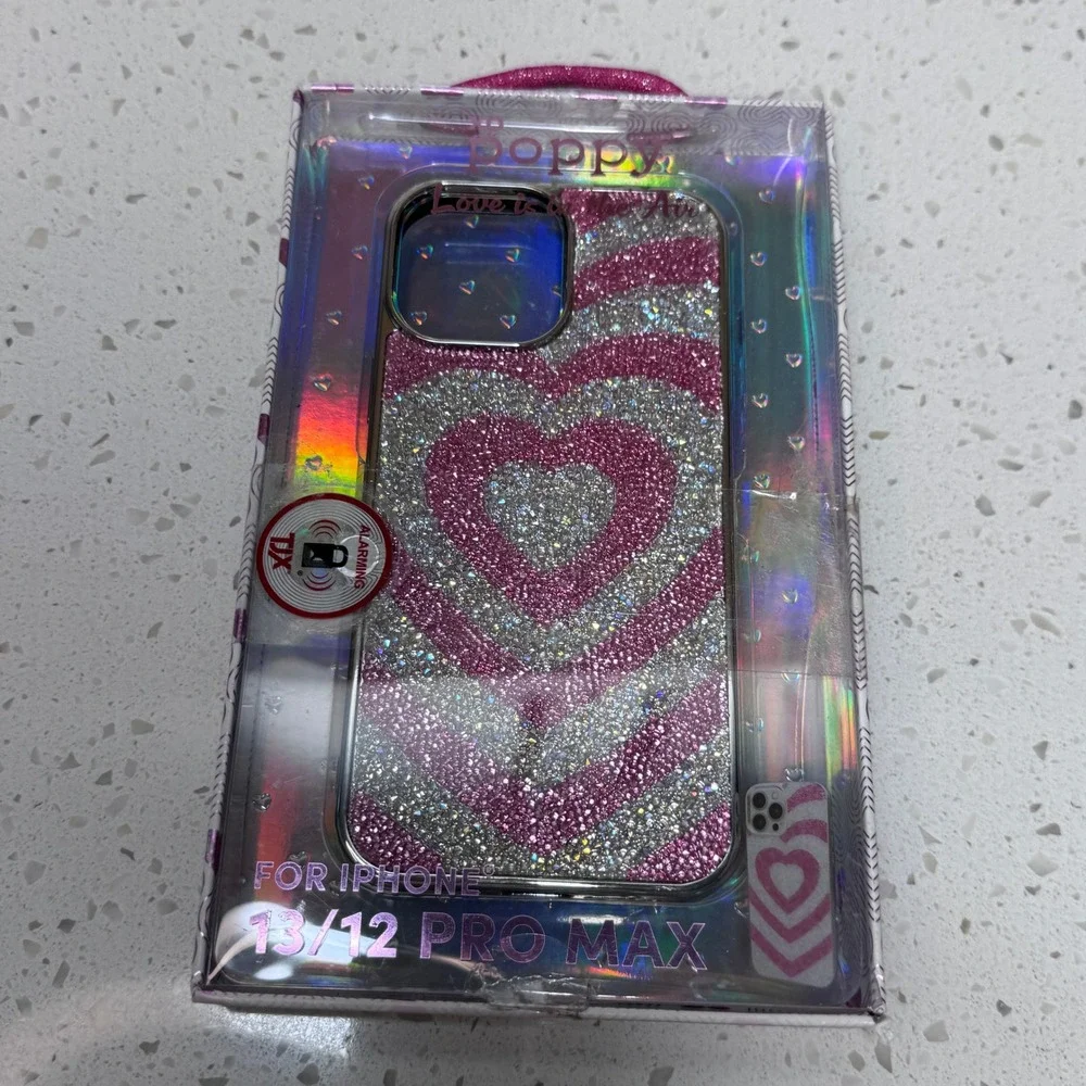 XO Poppy Pink Rhinestone Heart for iPhone 13 12 Pro Max Case NIB